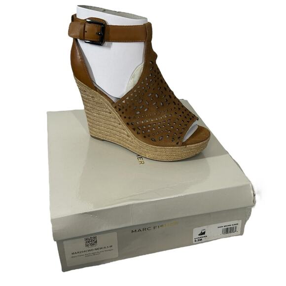 Marc Fisher Hasina Dark Brown Suede Ankle Strap Wedge Sandals Size US 9.5 NIB - Picture 2 of 11